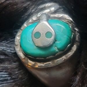 EFFI C. ZUNI STERLING SILVER AND TURQOISE RING. Sz:9.SIGNED.   PRE-OWNED $68.00